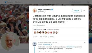 Papst Franziskus auf Twitter: "Das Menschenlebenzu verteidigen erwartet Gott von jedem Menschen"