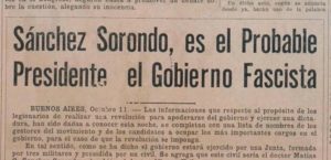 "El Orden", 12. Oktober 1932: Sanchez Sorondo als "wahrscheinlicher" Präsident einer faschistischen Regierung
