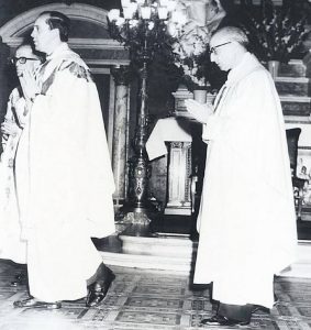 Jesuitengeneral Pedro Arrupe (links) mit Jorge Mario Bergoglio