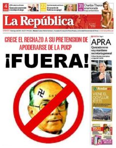 „Cipriani raus“. Die Titelseite einer linken Tageszeitung veranschaulicht das Klima, das in Peru herrscht.