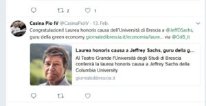 Sanchez Sorondo gratuliert Jeffrey Sachs zum Ehrendoktor