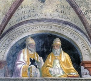 Gelasius II, (rechts) mit seinem Vorgänger Paschalis II.