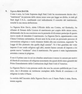 Kim Davis-Memorandum des Nuntius für Papst Franziskus (2015)