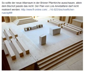 Projekt Altarraum-Neugestaltung Stadtpfarrkirche Brixen: Altar und Ambo gleichwertig