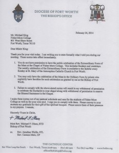 Brief von Bischof Olson: Verbot der Alten Messe