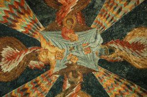 Prachtvolle Fresken in der Hagis Sophia von Trapezunt: die vier von Engeln umgebenen Evangelisten. Moschee seit 2012.