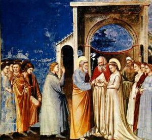Unauflöslichkeit der Ehe. Die Vermählung, Fresko von Giotto in der Capella degli Scrovegni in Padua