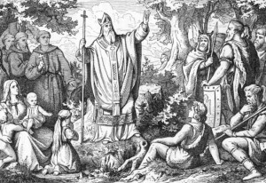Heiliger Bonifatius predigt im noch heidnischen Teil Germaniens