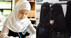 Hidschab (links) und Niqab (rechts)