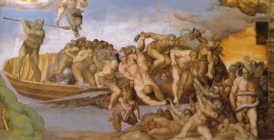 Dämonen treiben die Verdammenten in die Hölle, Ausschnitt aus Michelangelos "Jüngstem Gericht", Sixtinische Kapelle, Vatikan