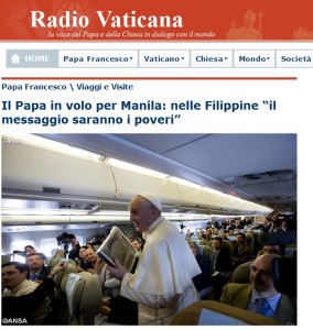 Papst Franziskus auf dem Flug auf die Philippinen