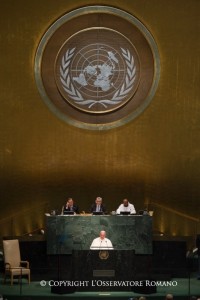 Papst Franziskus spricht beim Nachhaltigkeitsgipfel der Vereinten Nationen zur UNO-Generalversammlung in New York