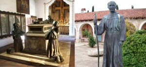 Grab von  P.Serra  (links).  in  jeder seiner Missionsgründungen erinnert heute eine Statue an den Missionar
