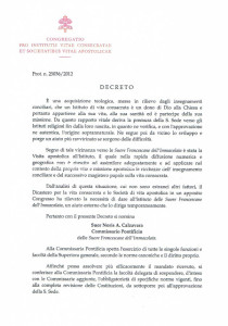 Das Dekret vom 12. Oktober: Kommissarin für Franziskanerinnen der Immakulata