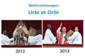 Päpstlicher Segen Urbi et Orbi am Christtag 2012 von Papst Benedikt XVI. 2013 von Papst Franziskus