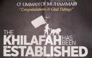 Flugblatt mit Aufforderung zur Unterstützung des Kalifats in Londoner Geschäften
